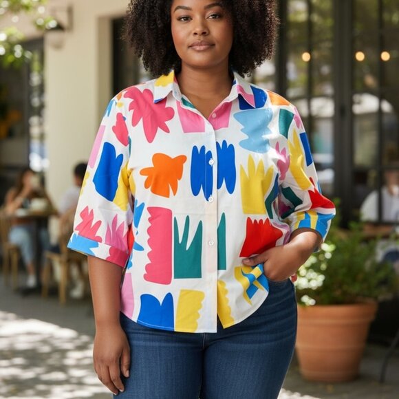 538 WOMENS 1XL SPLATTER DESIGN BLOUSE BY SOUL OF CURVES - Picture 1 of 1